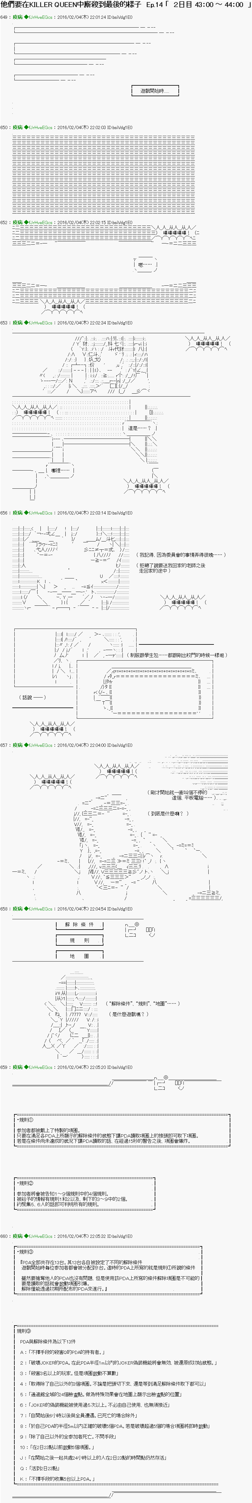 《他们要在KILLER QUEEN中厮杀到最后的样子》漫画最新章节第14话 Ep.14 「　２日目 43：00 ～ 44：00　」免费下拉式在线观看章节第【1】张图片